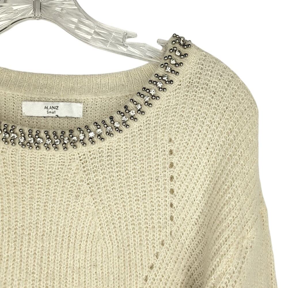 Alaniz Ivory Acrylic Blend Jewel-Encrusted Sweater, size S, Holiday, Party